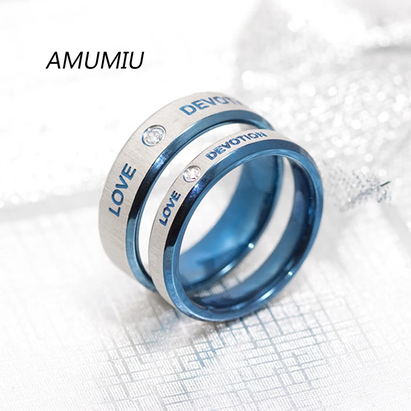 AMUMIU 2017 модные двухцветные серебряные и синие юбилейные пары влюбленные кольца из