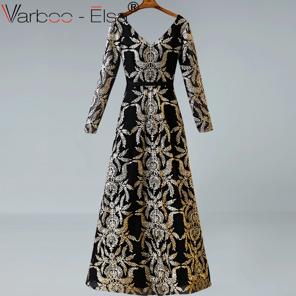 VARBOO_ELSA Sexy V Neck black gold Sequined Long Prom Dresses 2019 Formal Party Dress luxury Arabic evening in stock | Свадьбы и