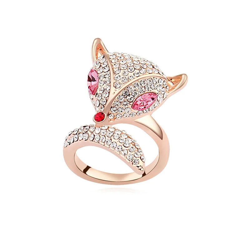 Женское Обручальное кольцо с кристаллами Сваровски золотистого цвета|ring crystal|fox