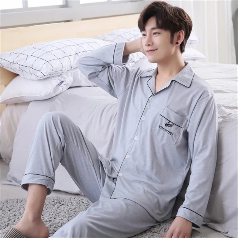 

Spring Autumn Male Pyjamas Lounge Men Pajama Set Plus Size New Pajamas Men Cotton Long-Sleeve Knitted Fashion Casual Sleepwear
