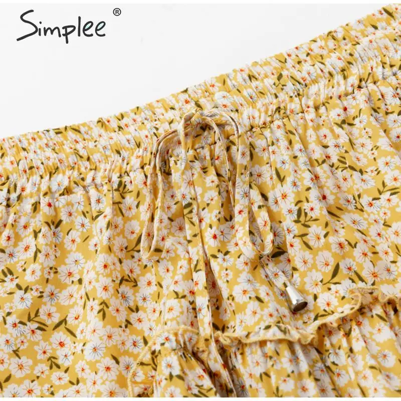 Женская юбка Simplee с высокой талией, богемная эластичная короткая юбка с оборками для лета, повседневная мини-юбка на шнуровке для отдыха, актуальная в году