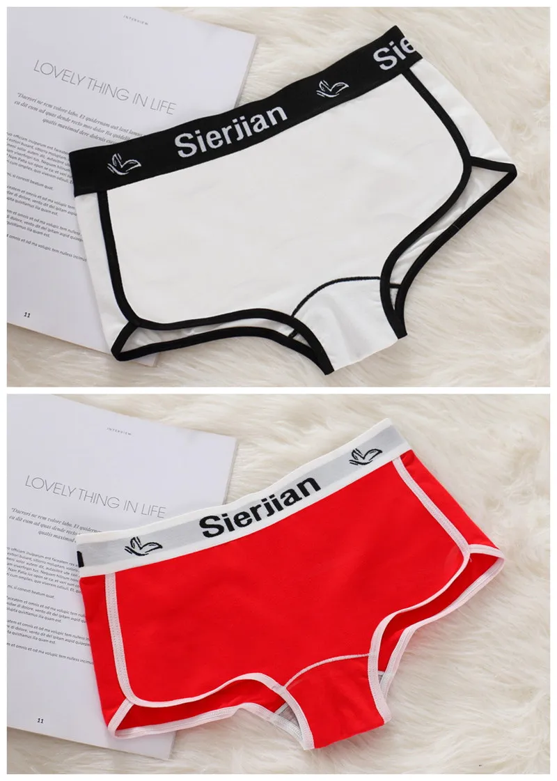 White Red 2PCS Fitness boyshorts women underwear cotton female Panties ladies Panty womens boxer briefs motion shorts Letter Fashion - Цвет: White Red
