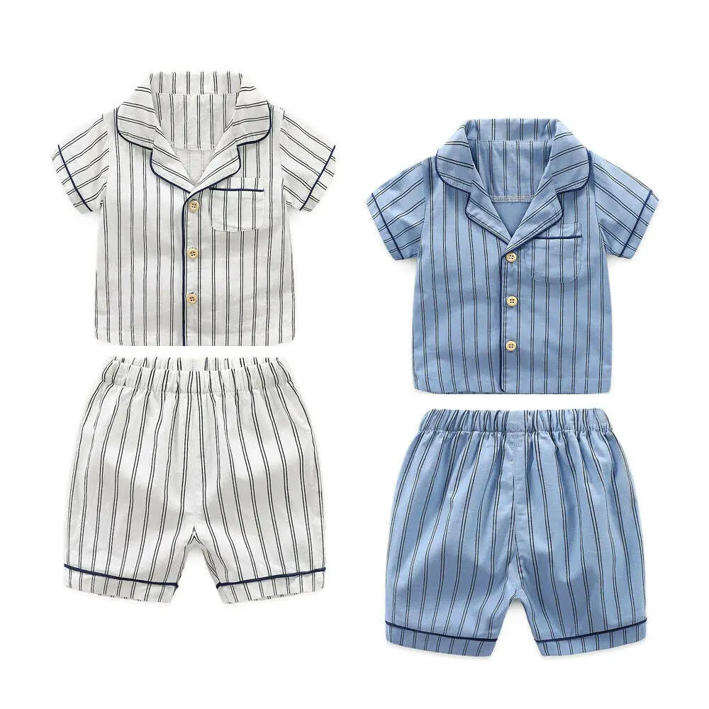 

Kids Boy Short Sleeve Sleepwear Children Striped Pajamas Set Summer Nightwear 2 Piece