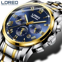 loreo mens watch mechanical watch waterproof automatic sports moon phase luminous stainless steel mens trend student men watch