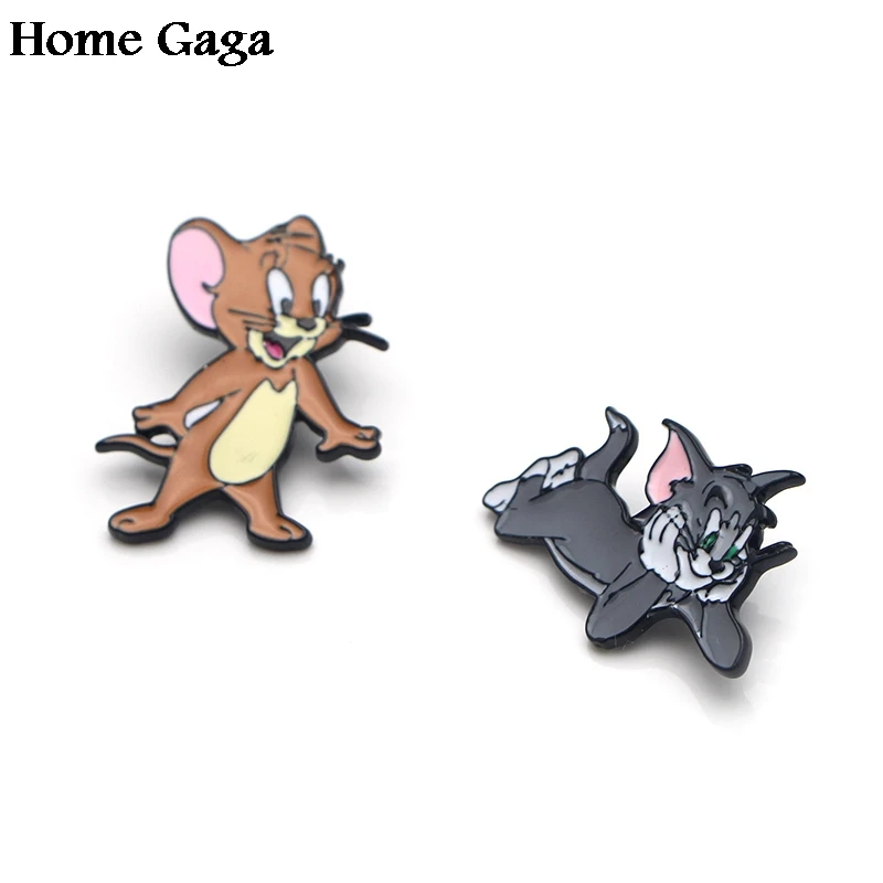 Homegaga Значки для галстука из цинкового сплава с кошкой и мышкой, для одежды, рюкзака, броши для обуви, значки, медали, украшения D1515