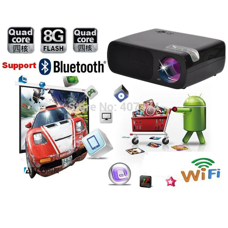 Projector 3D 1080p Android 4.4 Bluetooth 4.0 Wireless Wifi 3000Lumens LCD LED for Home Cinema Theater Games Beamer with USB HDMI |