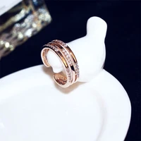exquisite shiny double row zircon ring small square zircon c shaped double resizable rose gold ring for delicacy girl party gift