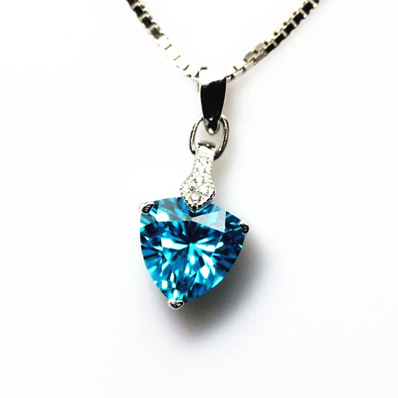 Треугольный синтетический Аквамарин кулон ожерелье с цепочкой серебряные
