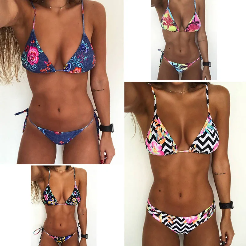 Для женщин бикини набор купальник с оборками принтом Maillot De Bain Femme лоскутное