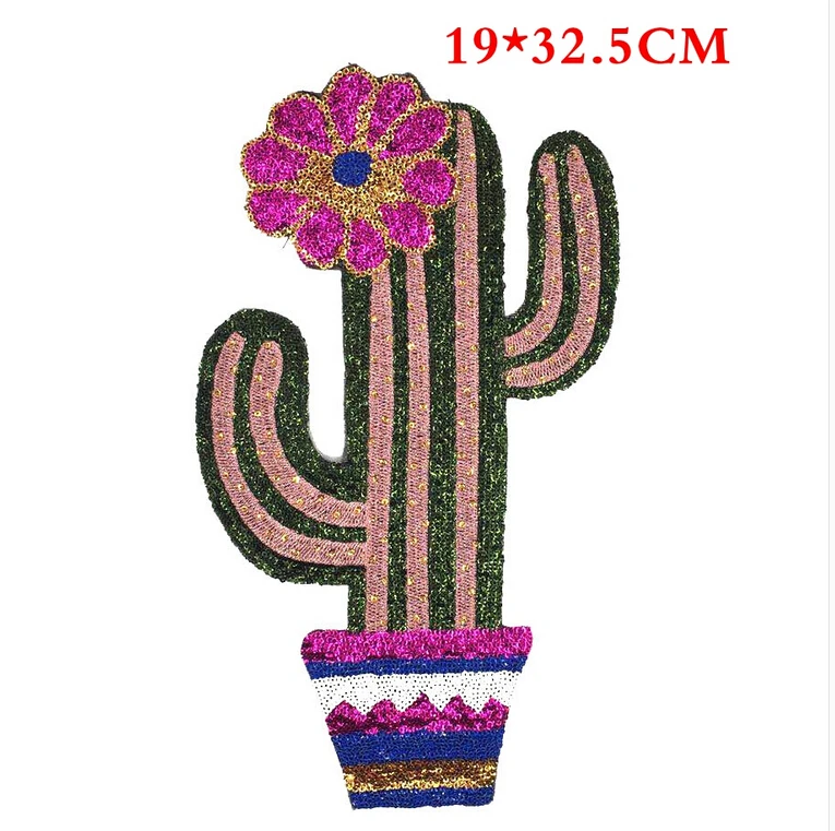 1 шт. новый большой кактус Вышивка Кружева Аппликация ткань с пайетками свитер