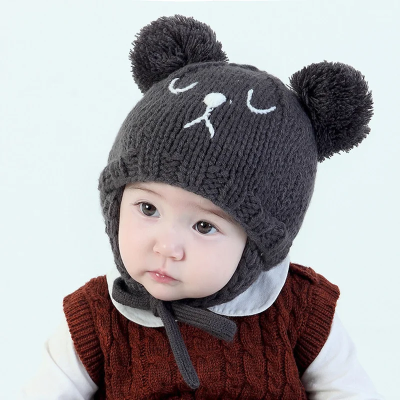 Baby Winter Knitted Bear Ear Pompom Beanies Toddler Beanie Earmuffs Hats Caps Warm Crochet Bonnet Gorros Para Bebe Stuff X | Детская
