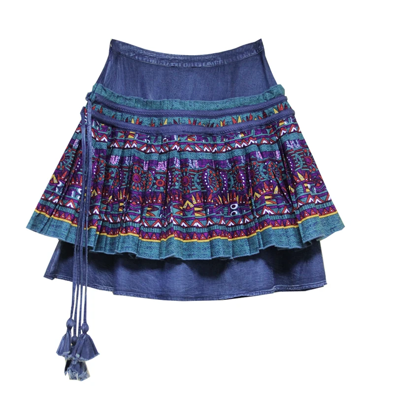 Юбки Для женщин s Yuzi. Может Boho хлопок белье Для женщин юбка трапециевидной формы кулиска на талии Цветочный принт Saia X2227 Saias Femininas