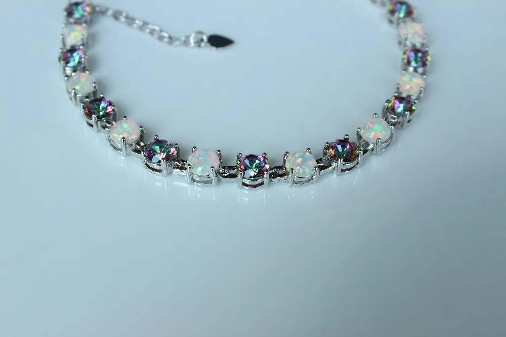 Браслет с белым огненным опалом и Мистик радужным камнем | Украшения аксессуары