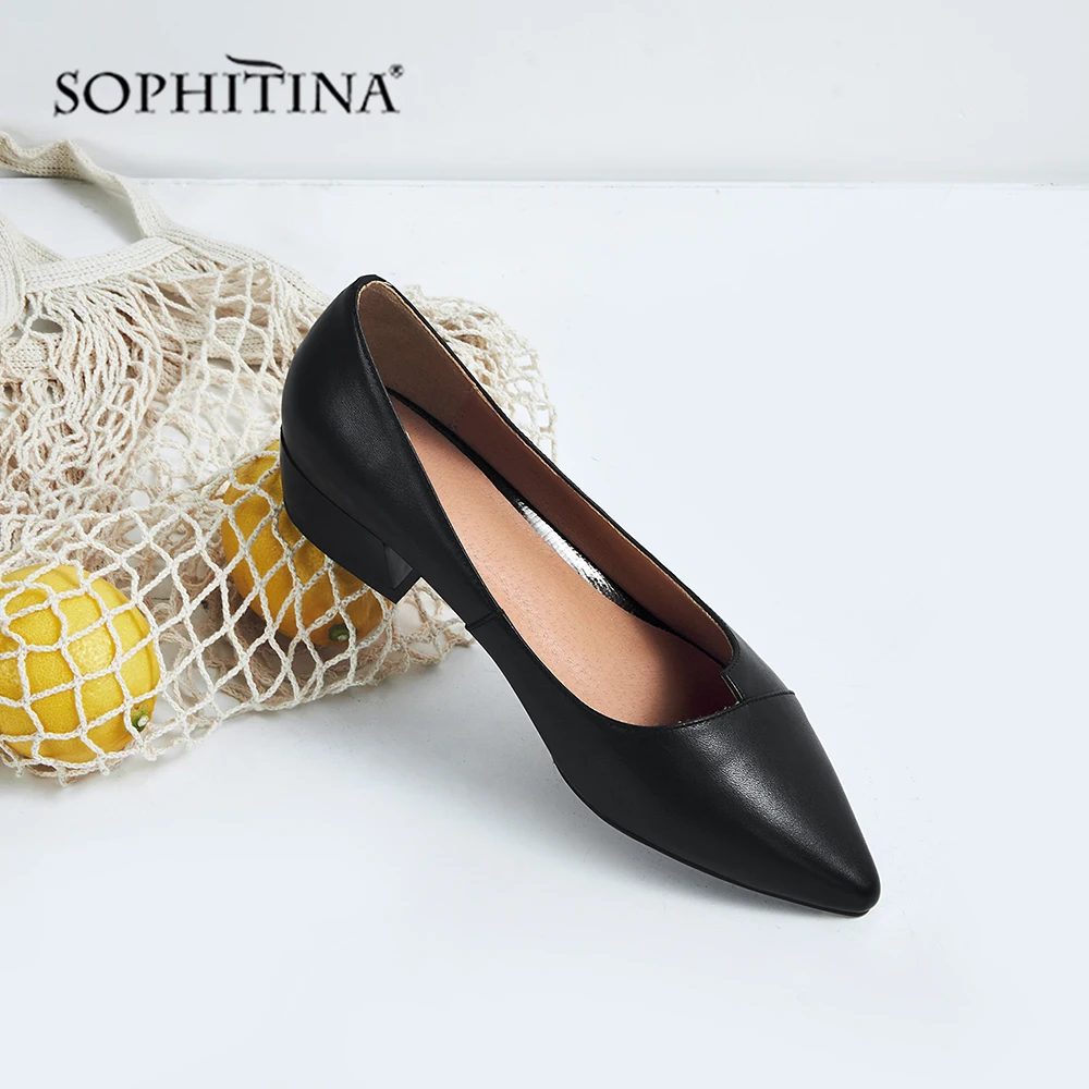 Женские повседневные туфли SOPHITINA элегантные лодочки из коровьей кожи на среднем