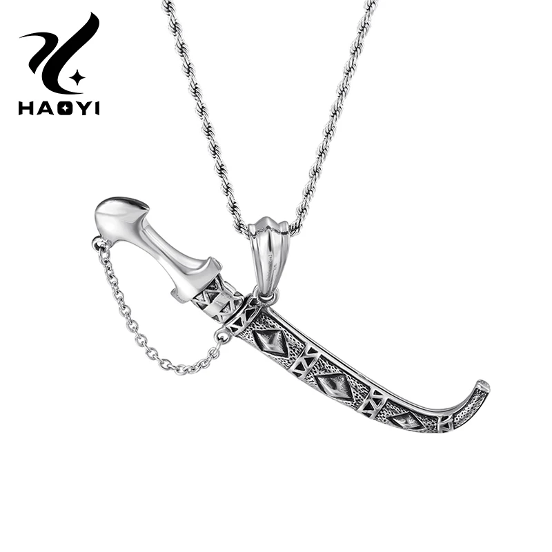 Ожерелье с кулоном Scimitar из нержавеющей стали для мужчин модное металлическое