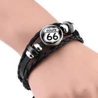 fashion route 66 sign bracelets men women punk woven bracelet charm bracelet route 66 jewelry travel birthday gifts