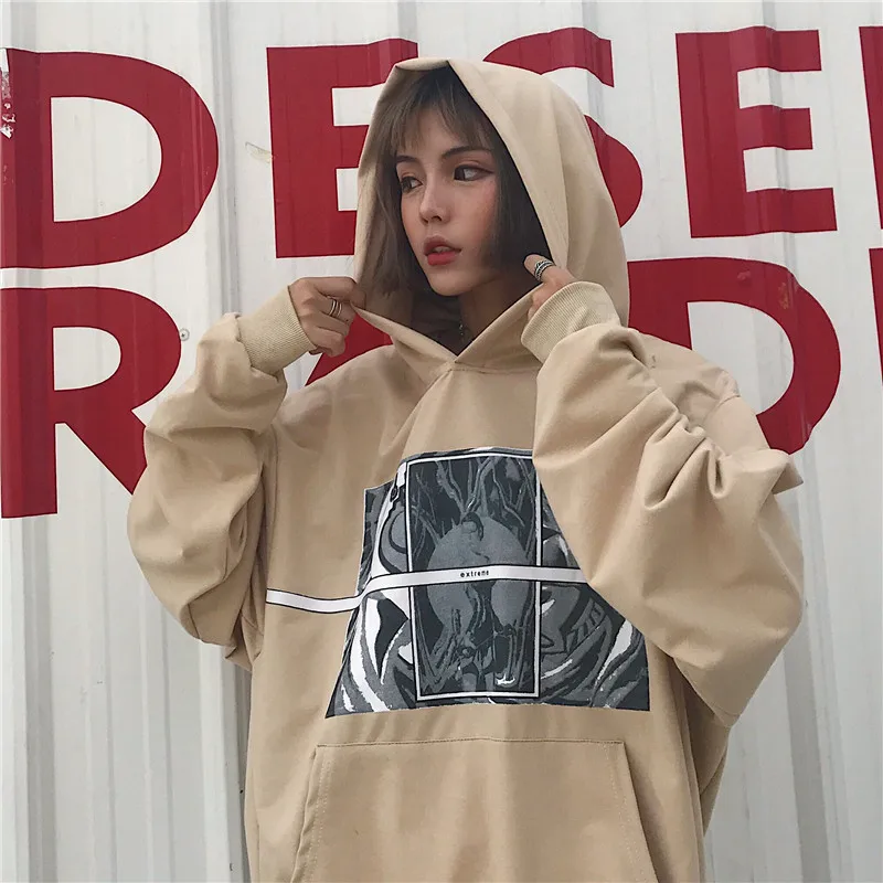 Хаки NiceMix Harajuku женские толстовки с капюшоном Moletom свободные Oversize пуловер с капюшоном унисекс пара пальто для будущих мам осень г. Уличная - Цвет: Хаки