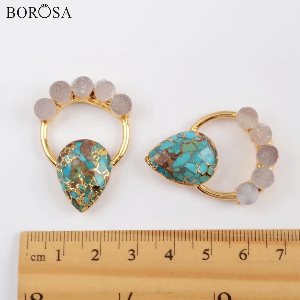 Натуральный Медный кулон BOROSA 5 шт. ручная работа Gild Five агатес druzy &amp Teardrop бирюзовый