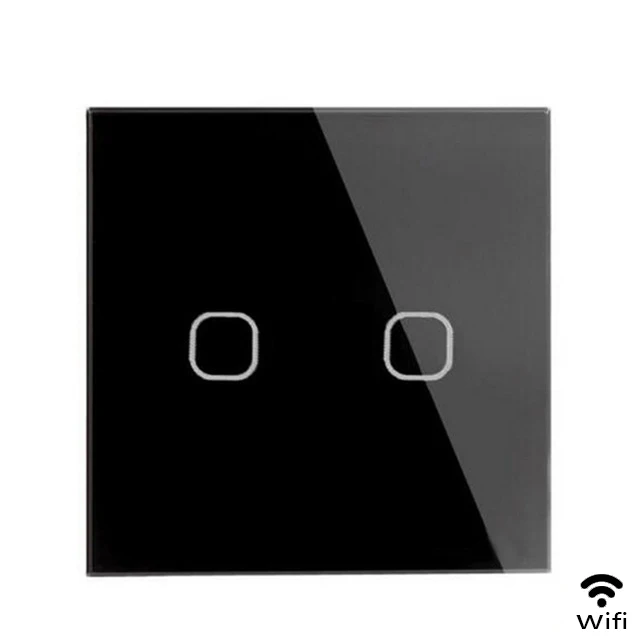 WiFi Black 2gang Minitiger EU/UK wifi умный сенсорный выключатель приложение беспроводной пульт дистанционного света настенный выключатель Хрустальная стеклянная панель работает с Alexa/Google Home - Цвет: WiFi Black 2gang