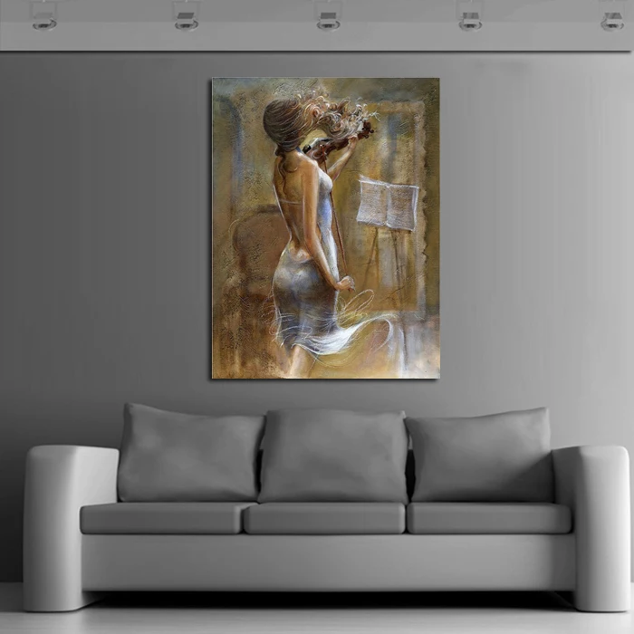 Ручная роспись современный Рисунок маслом Картины девушка на скрипке картина