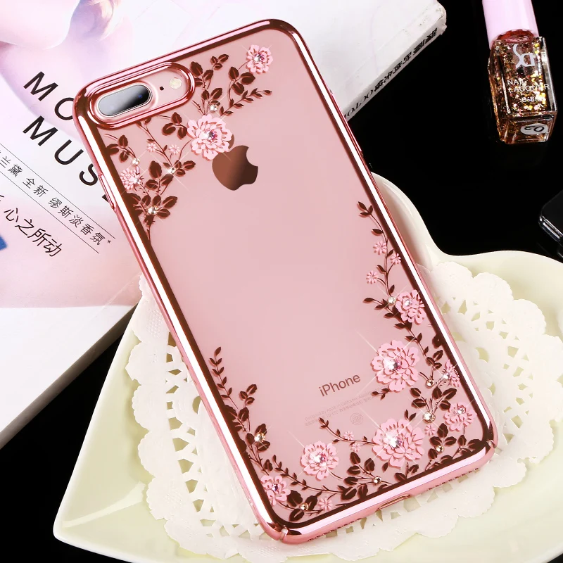 KINGXBAR для iPhone 7 8 чехол Роскошный Plus цветок жесткий покрытием крышка кристаллами от