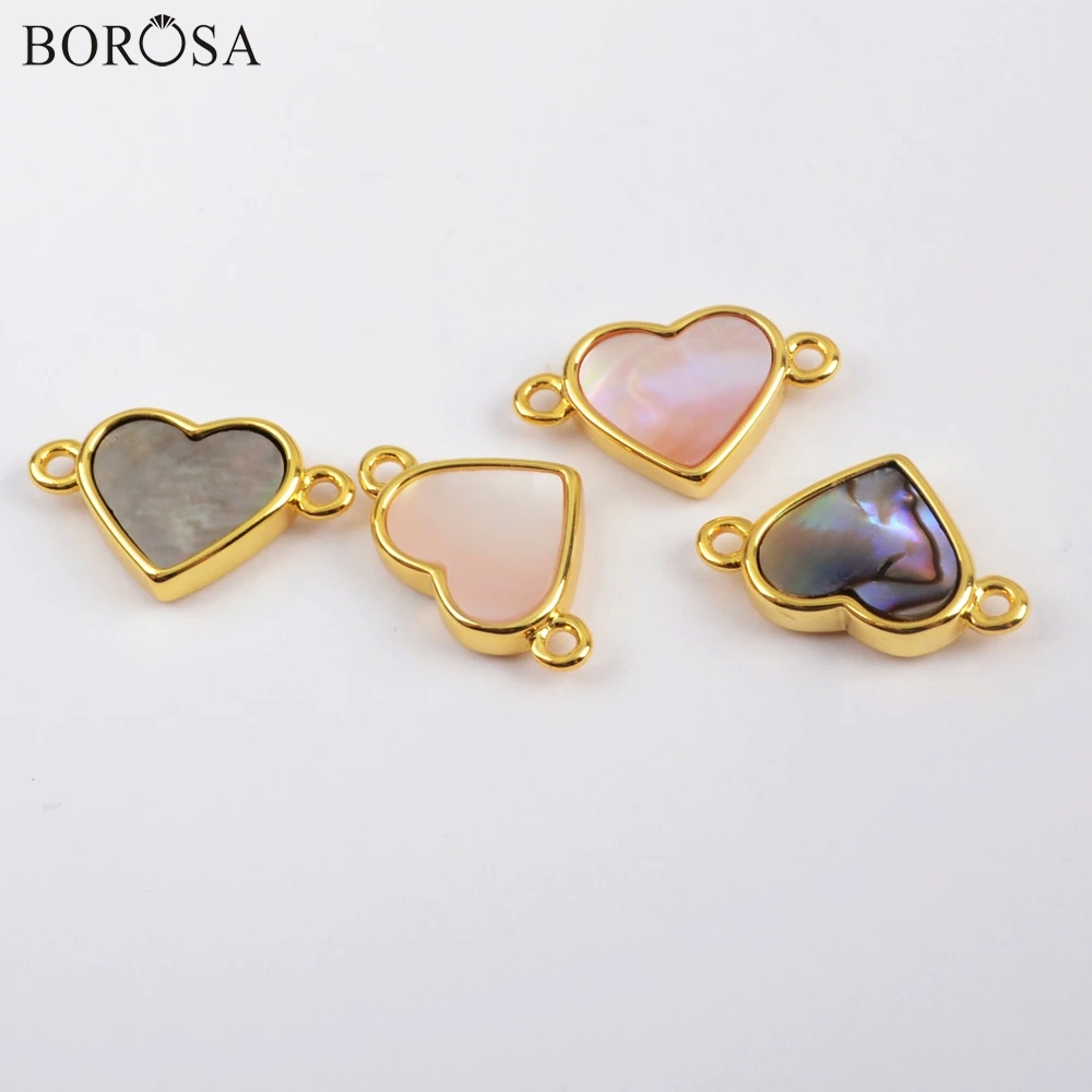 BOROSA 10 шт. Позолоченные сердечки ракушки натуральные белые бриллианты ювелирные