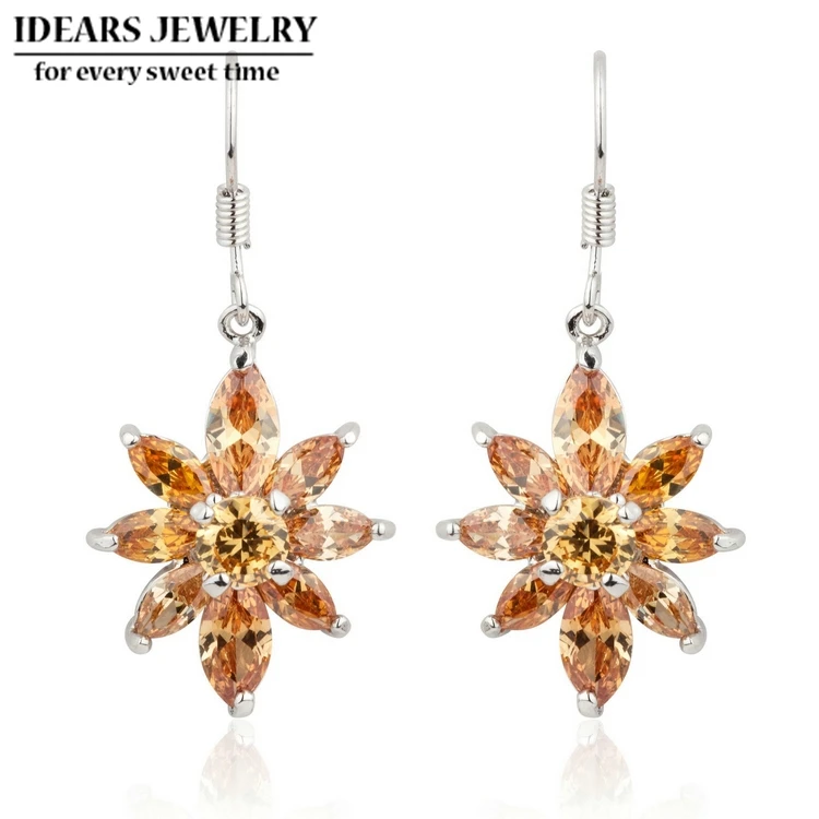 IDEARS Free shipping.18K Gold Plated Star Fashion crystal Drop Earrings flower with Multicolor Zircon For Women Luxury ID000138 | Украшения