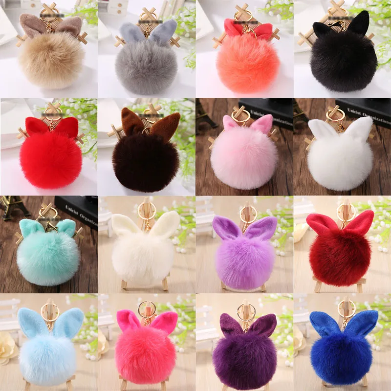 

Cute Downy Fluffy Rabbit Ear Hairball Fur Fake Rabbit Fur Ball Pendant Rope Plush Doll Toys decor Bag Pendant Toy