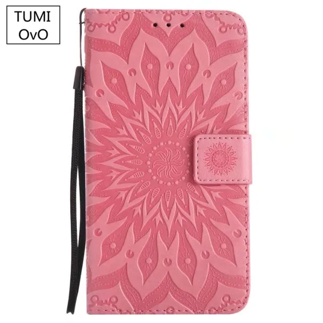 Чехол из искусственной кожи с тиснением в виде подсолнуха для Samsung Galaxy S8 Plus S7 S6 Edge