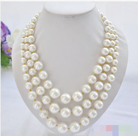 

CB35 Beautiful 3row 20" 16mm white round SOUTH SEA SHELL PEARL TOWER NECKLACE