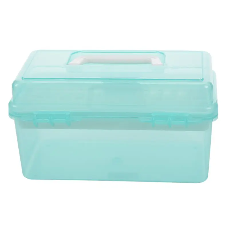 Прозрачный Бирюзовый пластиковый лоток 2 отсека ящик для хранения