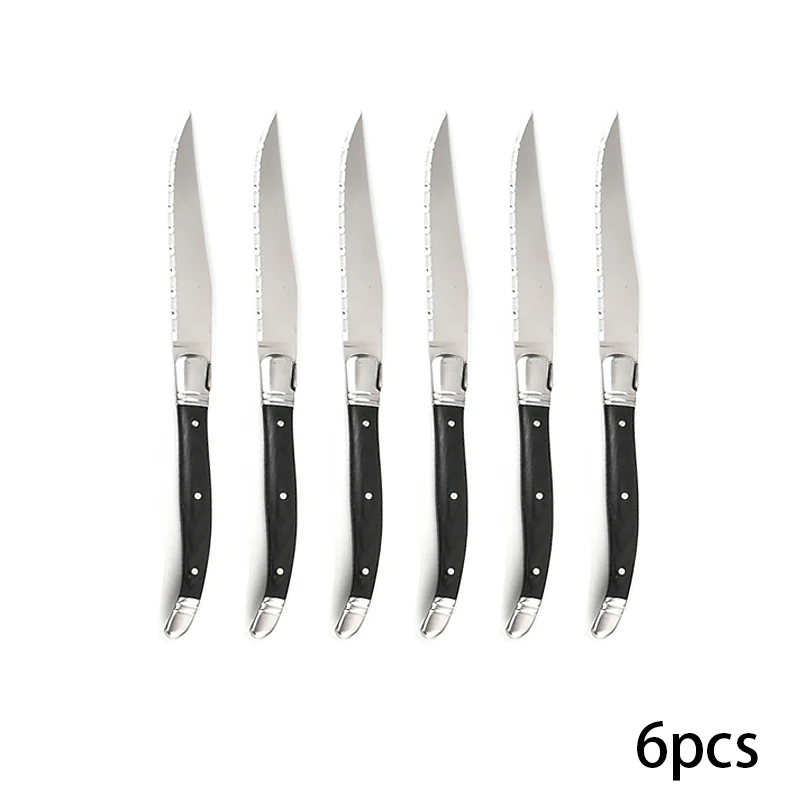 6pcs steak knives 2/4/6 шт. 9 ''стиль Laguiole ужин Ножи Нержавеющая сталь ножей для стейка из черного дерева стол Ножи s ресторан бар столовая посуда набор - Цвет: 6pcs steak knives