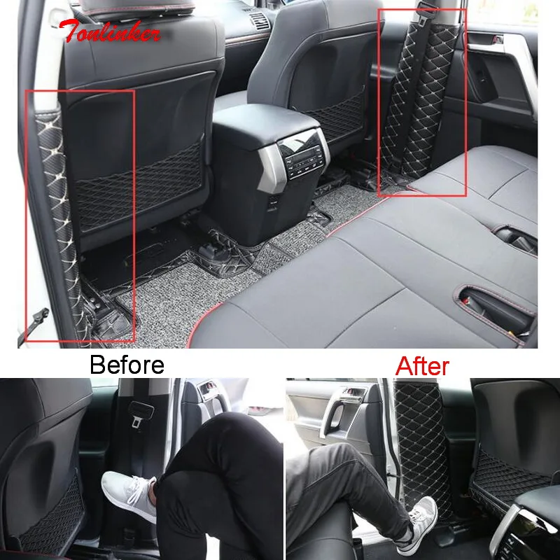 

Tonlinker Cover Stickers for Toyota PRADO 2010-18 Car Styling 2 PCS PU leather Seat belt B-pillar Anti-dirty Pad Cover stickers