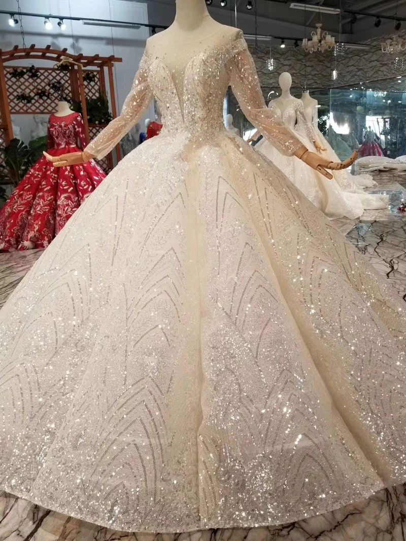 HTL048 International new material wedding dresses with glitter o-neck swollen ball gown hot sale 2020 floor length | Свадьбы и