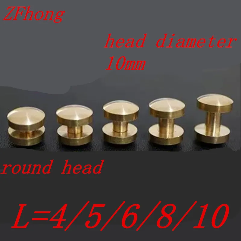 

50pcs/lot Head 10mm heght 4-12mm Double Round Head Belt Rivets Leather Belt Brass Craft Solid Screw Rivet Leather Craft Nail