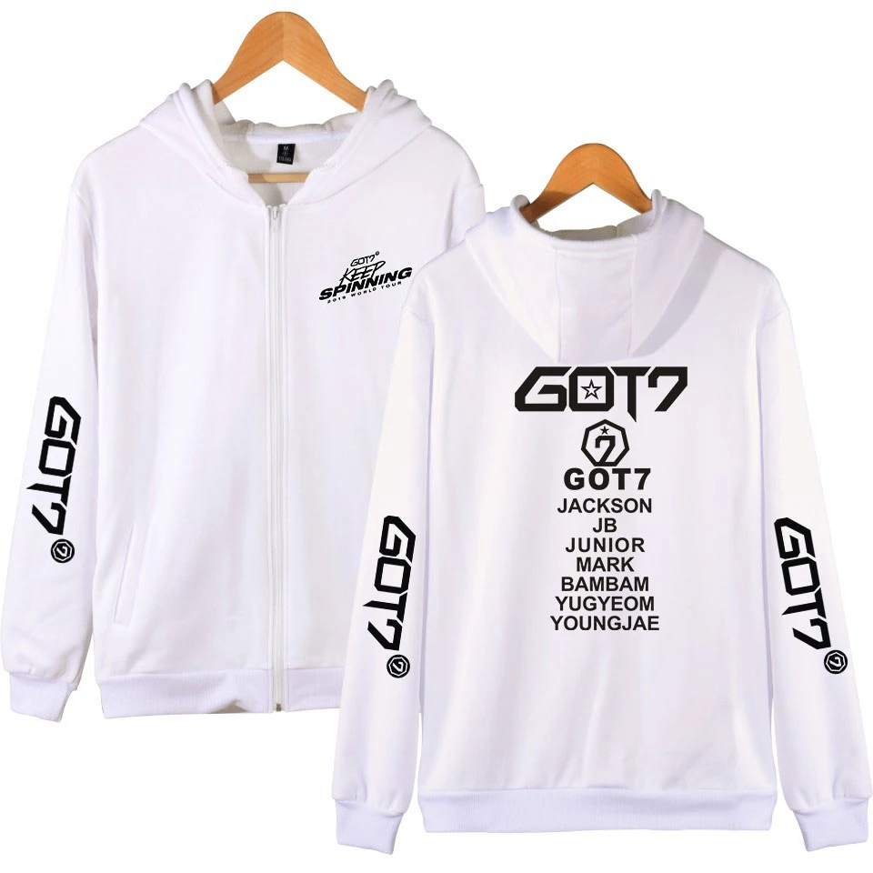 LUCKYFRIDAYF GOT7 WORLD TOUR KEEP SPINNING 2D Print Zipper Hoodies Sweatshirt Cute Women/men Fashion Zippers | Мужская одежда