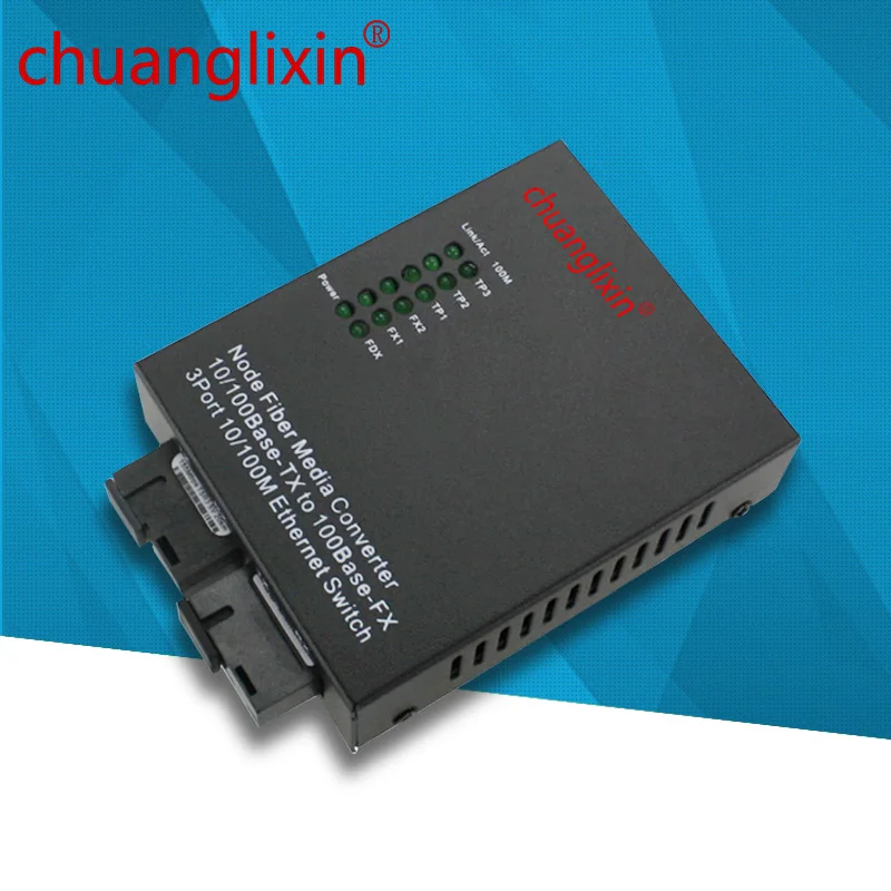 Fiber media converter 10/100M 3 port+2 fiber port optical SC 1310&1550nm AB media converter 1 pcs