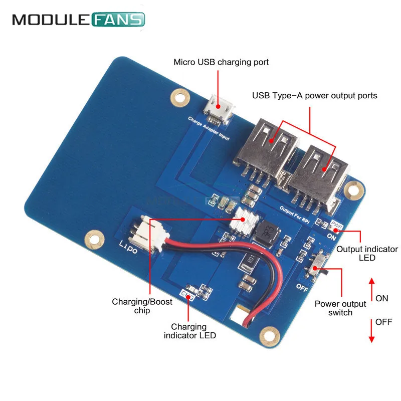 Плата модуля питания Raspberry Pi 3 с двумя USB портами для ЖК экрана плата расширения
