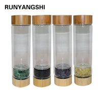 new creative 450ml natural crystal stone glass water bottel healthy energy water cup bamboo quartz portable