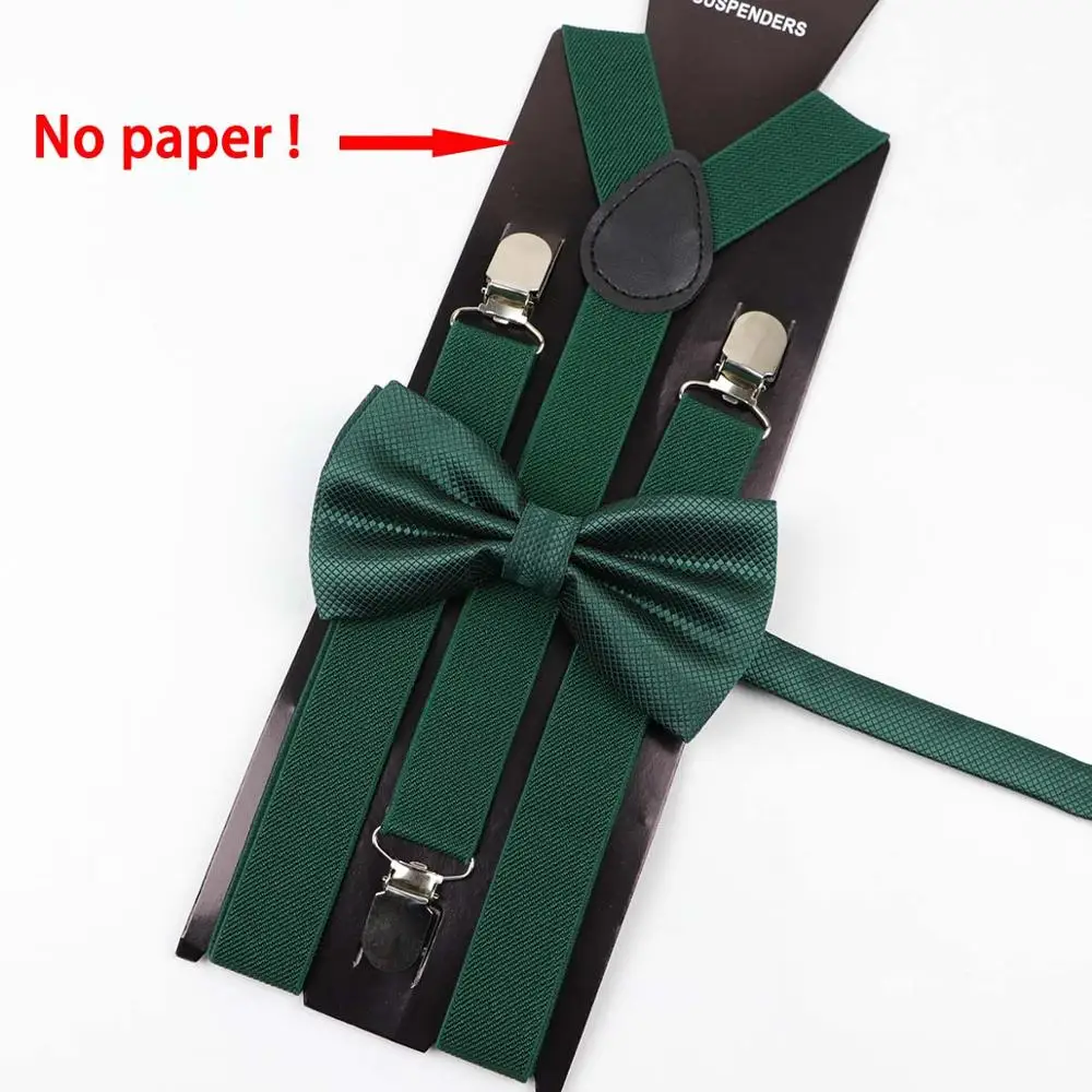E7 Soild Color Man Polyester Belt Bow Tie Set Woman Men's Suspenders Butterfly Clip-on Y-Back Braces Elastic Women Adjustable - Color: E7