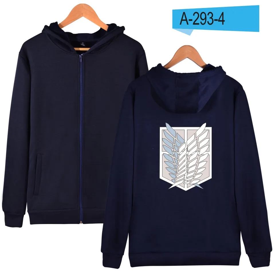 Navy Blue Kpop атака на Титанов толстовки мужские на молнии Япония популярное аниме Mikasa повседневное пальто Зимняя толстовка с капюшоном мужская на молнии 4XL одежда - Цвет: Navy Blue