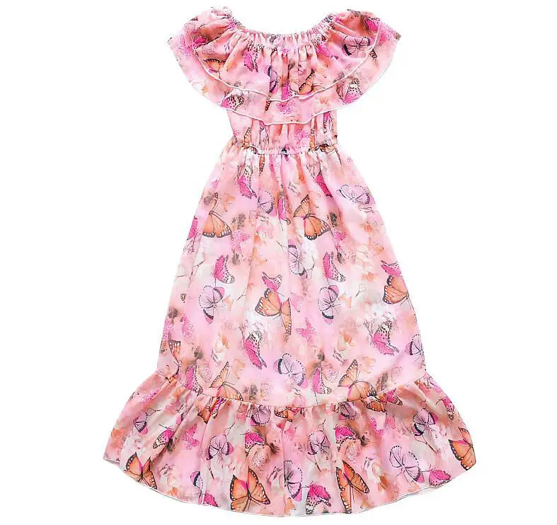 Bohemian Shouderless Teenagers Dress Girls Beach Dresses Strapless Flower Princess Girl Children Summer Kids Clothes | Детская одежда и