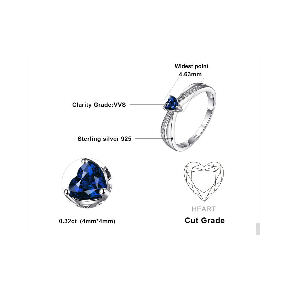Jewelrypalace любовь сердце 0.38ct создан сапфиры Обручение кольцо для Для женщин 925