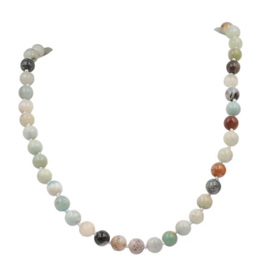 Fashion Women Bohemian Style Necklace Jewelry Knotted Amazonite Natural Gem Stone Necklaces Long Chain Round Beads Choker A727 | Украшения