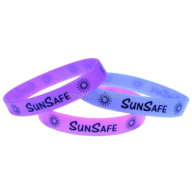 300 шт. сайту SunSafe Цвет изменение УФ Силиконовый напульсник резиновый Браслеты