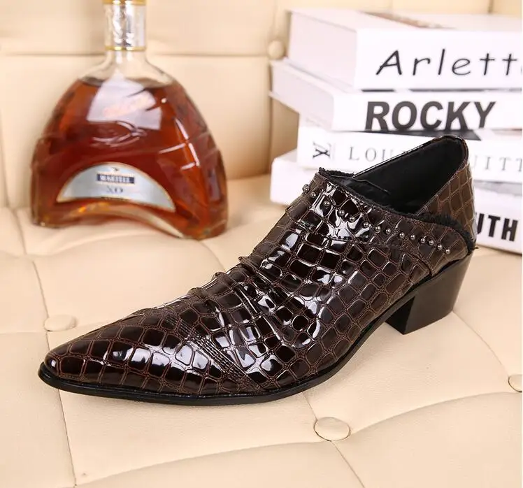 Туфли мужские без шнуровки натуральная кожа заостренный носок высокие узор под