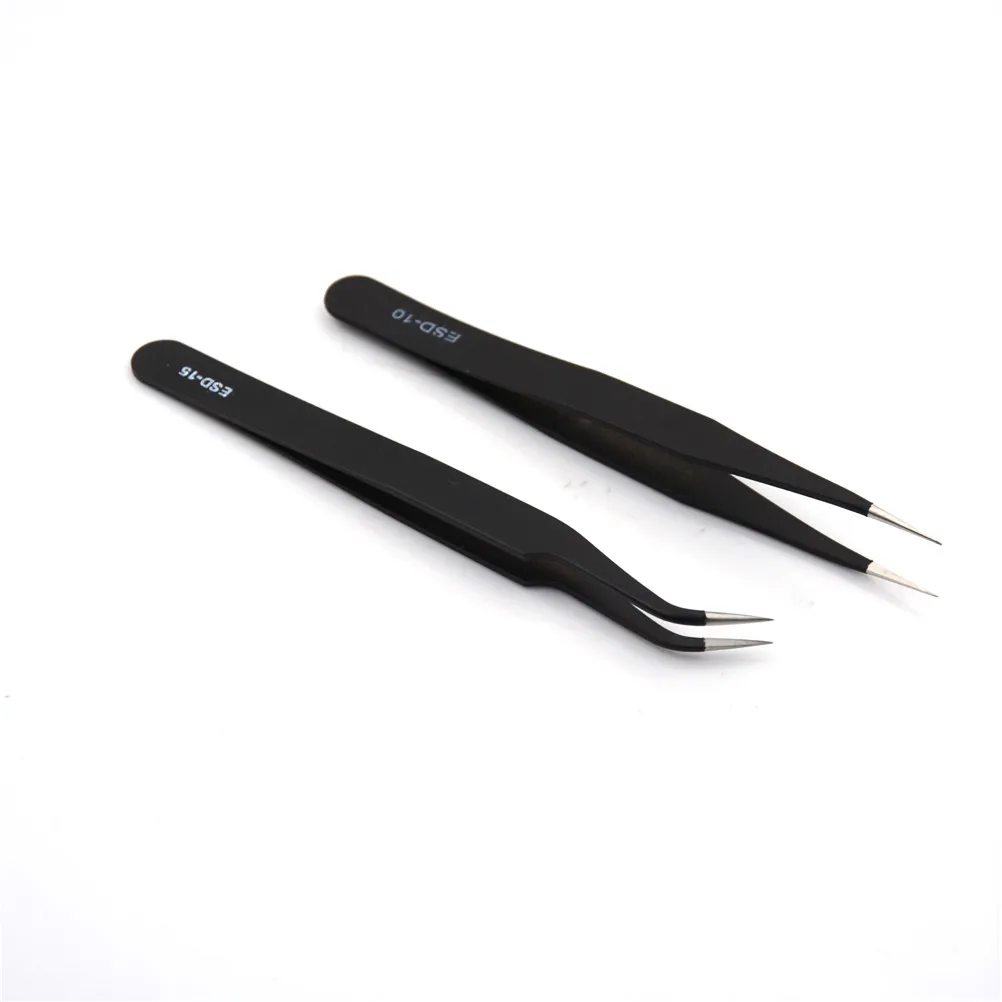 6PCS OR 2PCS DIY Tool Black Anti-static Straight Tip Forceps Precision Soldering Curved Tweezers Electronic ESD | Инструменты