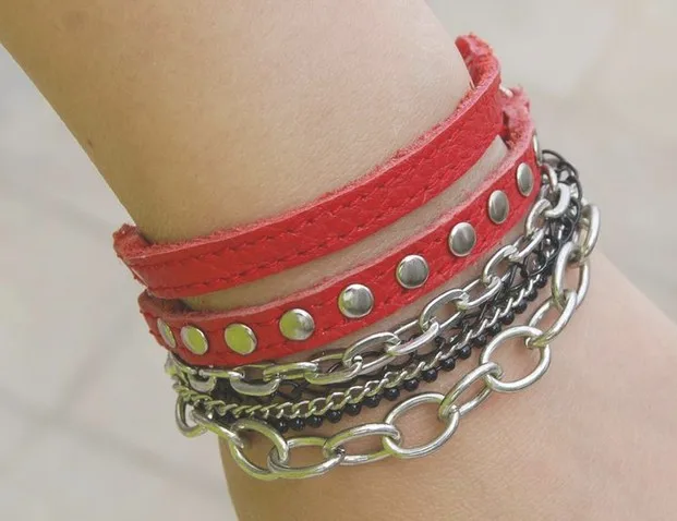 2019 новый панк кожаный браслет Мужская железная цепь с двумя пряжками