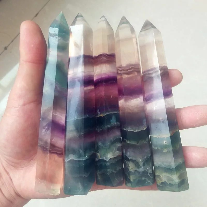 

150mm Natural coloured fluorite crystal point healing crystal wand and feng shui chakra stones polished crystals