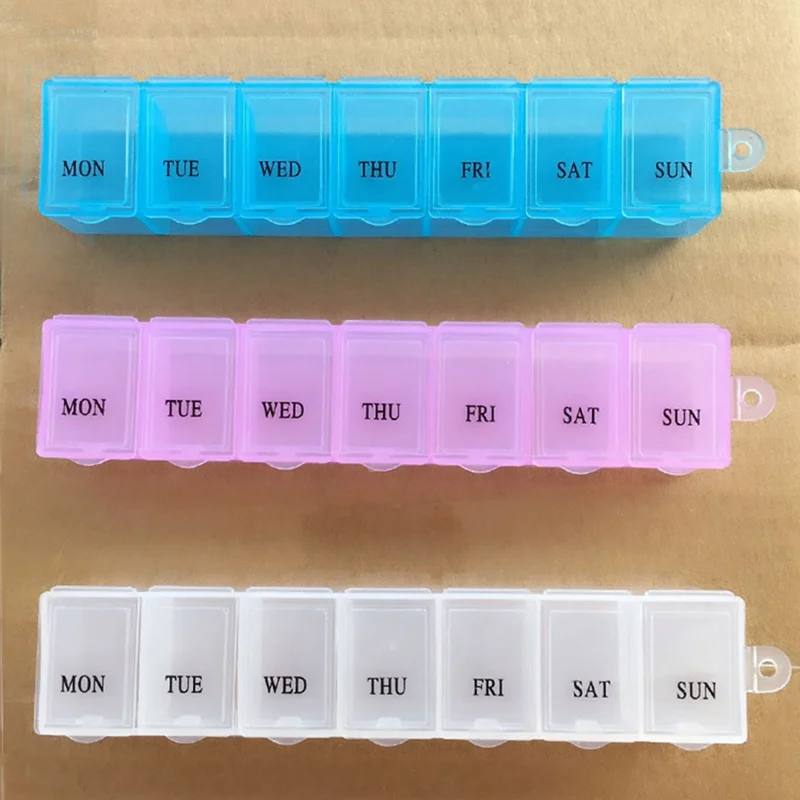

Three Colors 7 Days Weekly Tablet Pill Medicine Box Holder Storage Organizer Container Case Pill Box Splitters